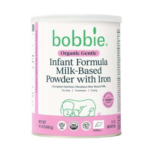 Bobbie Organic Gentle Infant Formula For Everyday Feeding, Milk-Based Powder with 1.2mg Iron, Lactose Recipe, Certified USDA Organic, 14.1 oz Can