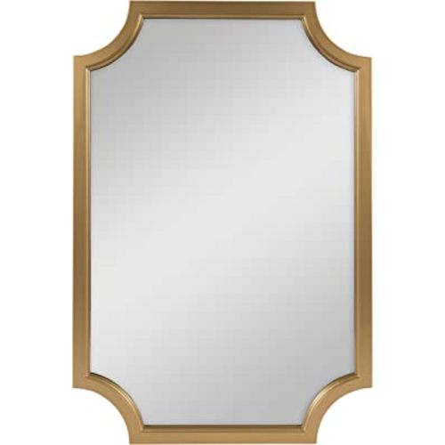 Kate and Laurel Hogan Wood Framed Wall Accent Mirror with Scalloped Corners, 24x36 Inches, Gold