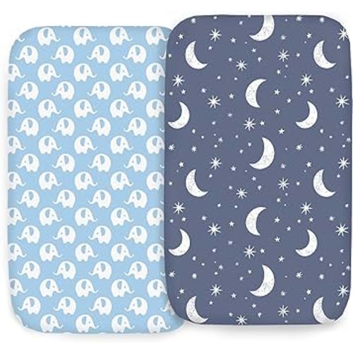 100% Organic Cotton 2 Pk of Bedside Sleeper Bassinet Fitted Mattress Sheets for Mika Micky, Baby Delight, Ronbei, Chicco, KoolerThings, Cloud Baby, AMKE, Angelbliss, Maxi-COSI, Arm's Reach, and More.