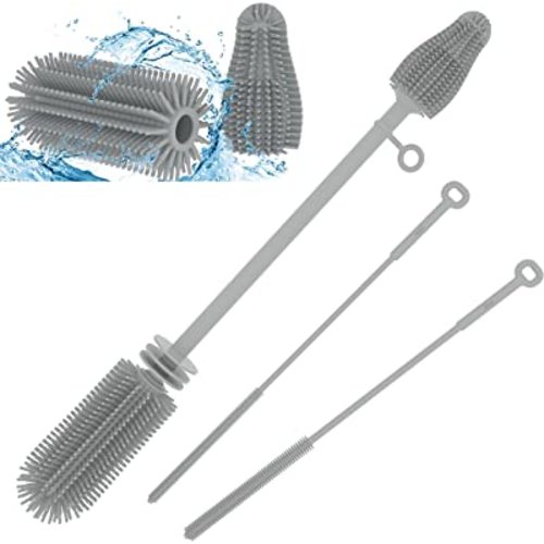 Silicone Baby Bottle Brush and Straw Cleaner Brush Set,Silicone Fully Encased Dish Brush,Versatile Deep Cleaning Long Water Bottle Brushes,Heat Resistant Sturdy Kitchen Brush,Hangable Cup Brush