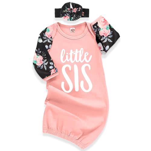 AMAWMW Newborn Baby Girl Little Sister Sleeper Gown Stripe Long Sleeve Nightgown Pajamas Gifts Stuff Essential Outfit