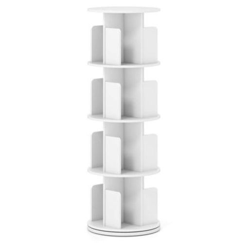Costway 1/2 PCS 4-Tier Rotating Bookshelf 360° Display Rack with Dividers & Anti-falling Baffles