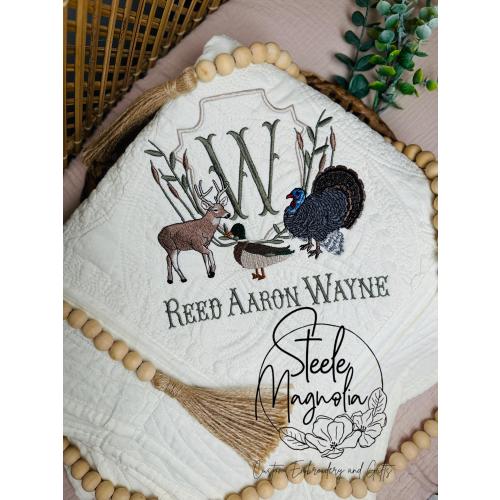 Hunting Nursery Decor Mallard Baby Blanket Deer Hunting Nursery Custom Heirloom Quilt Embroidered Personalized Turkey Baby Shower Gift