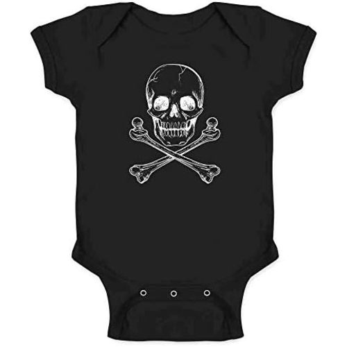 Pop Threads Skull and Cross Bones Poison Classic Retro Creepy Horror Halloween Baby Toddler Kids Girl Boy T-Shirt