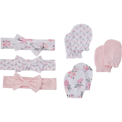 Hudson Baby Baby Girls' Cotton Headband and Scratch Mitten Set