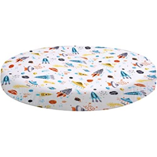 Cloele Round Stretchy Crib Sheet - Microfiber Space Fitted Sheet for 42 X 42 Mattresses Ultra Soft Unisex Round Fitted Sheet for Baby Boys Girls