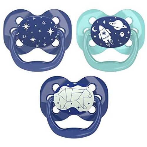 Dr. Brown's Advantage Day and Night Time Baby Pacifiers, 0-6 Month, Blue, 3 Count