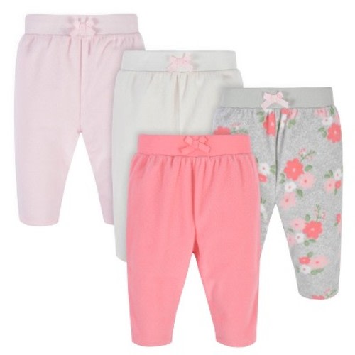 Gerber Baby Girls' Microfleece Pants, 4-Pack, Color: Floral, Size: 0-3 months
