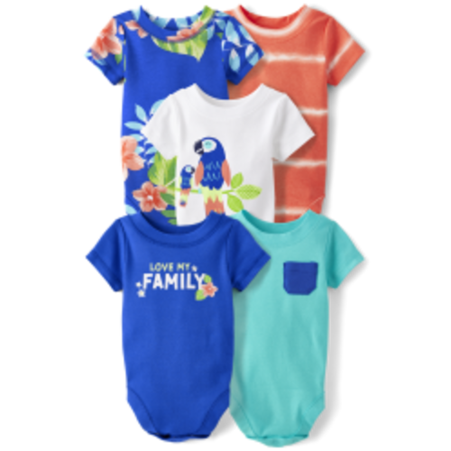 Baby Boys Tropical Bodysuit 5-Pack - Cool cobalt