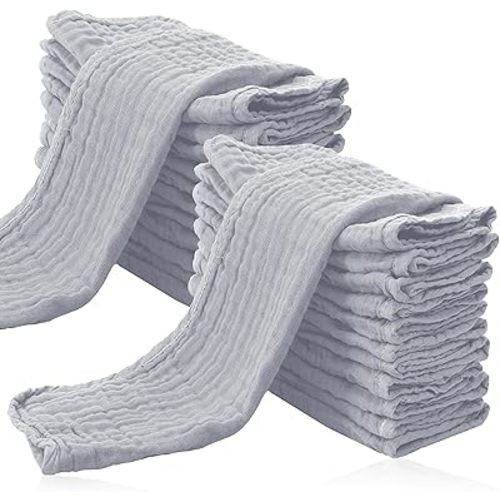 Cute Castle 24 Pack Muslin Burp Cloths for Baby - Ultra-Soft 100% Cotton Baby Washcloths - Large 20'' by 10'' Super Absorbent Milk Spit Up Rags - Burpy Cloths for Unisex, Boy, Girl -Slate