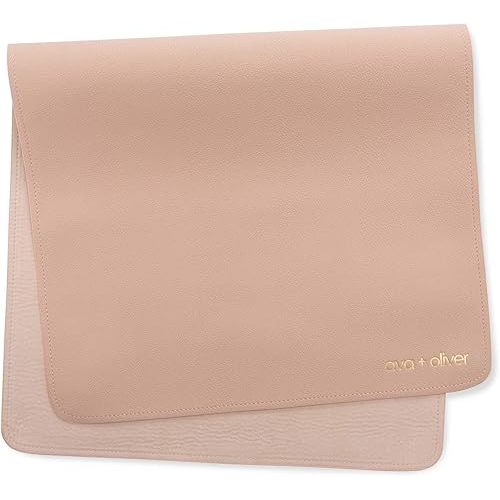 Vegan Leather Baby Changing Mat - Multipurpose Portable Wipeable Diaper Pad - Foldable for Travel (16 x 30 in) (Pink Sand)