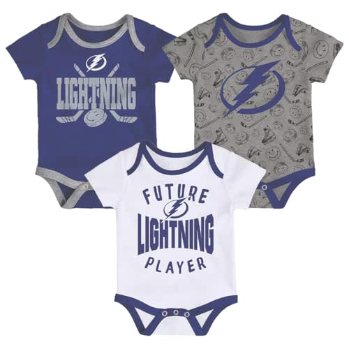 Outerstuff Tampa Bay Lightning 3-Pack Full Strength Team Logo Newborn/Infant Baby Bodysuit Onesie