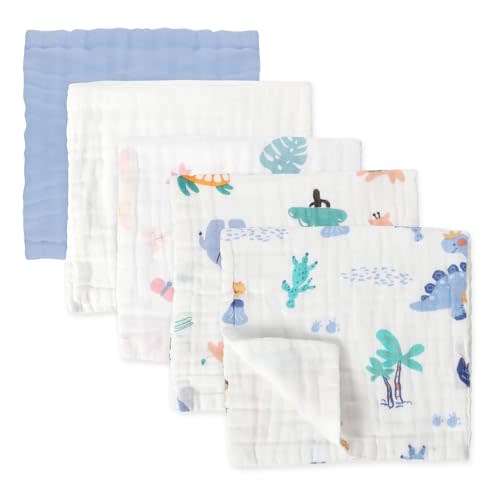 lanjue 5 Pcs Muslin Baby Burp Cloths, Large 20"x10" Cotton Burping Cloth Extra Soft and Absorbent Baby Burp Rags for Newborn Unisex Baby Girls and Boys (Blue)