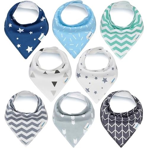 Double Layer Bandana Bibs - Multi Snaps Adjustable Organic Cotton Teething Bib - Absorbent Drooling Protection