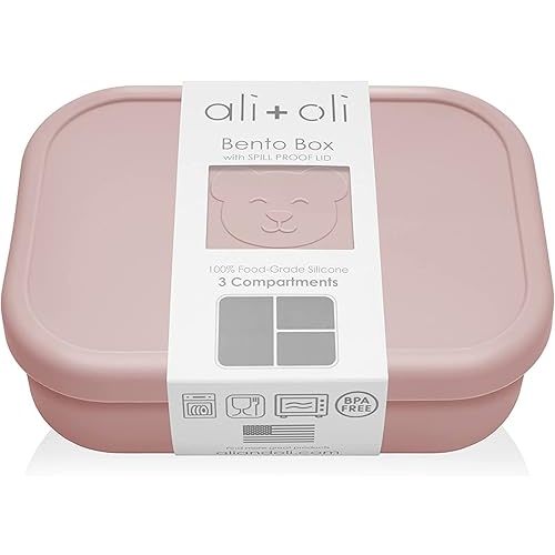 Ali+Oli Leak Proof Bento Box (Rose) Food-Grade Silicone Bento Box, BPA, Phthalate, Lead, & PVC Free - Bento Lunch Box for Kids and Adults - Leak Resistant Sets With Lids Container