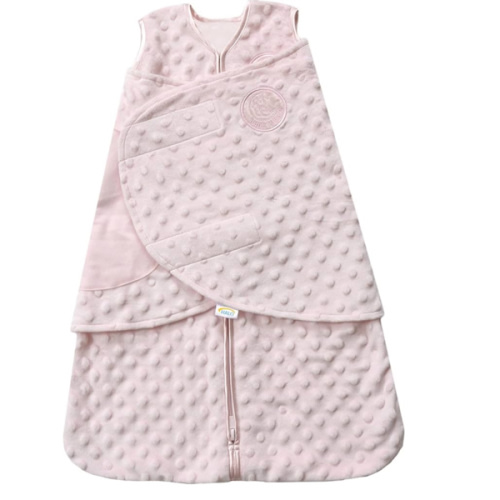 HALO Sleepsack Plush Dot Velboa Swaddle, 3-Way Adjustable Wearable Blanket, TOG 3.0, Pink, Small, 3-6 Months