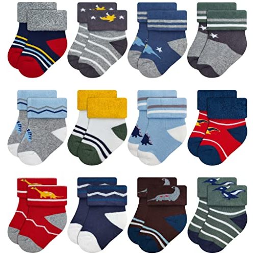 RATIVE Newborn Baby Socks 0-6,6-12 Months Thick Terry Turn Cuff Socks for Unisex Boys Girls