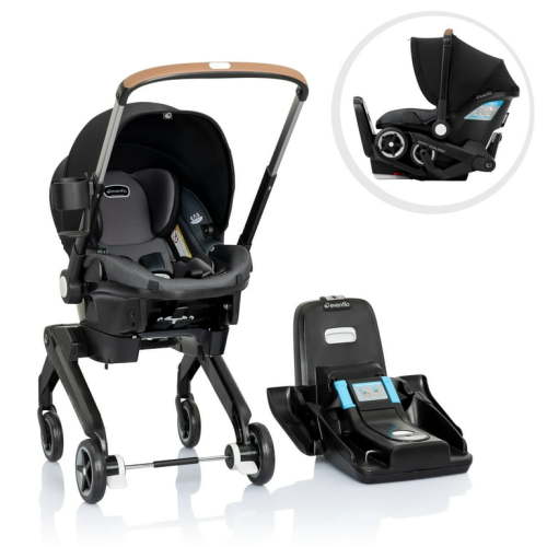 Evenflo Shyft DualRide Newborn Car Seat and Stroller with Grow Base and Baby Carrier, Boone Gray