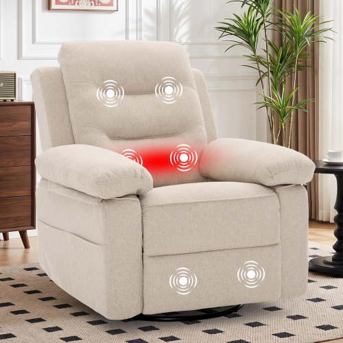 KORSER, Swivel Rocker Recliner Chair with Massage and Heat, Beige