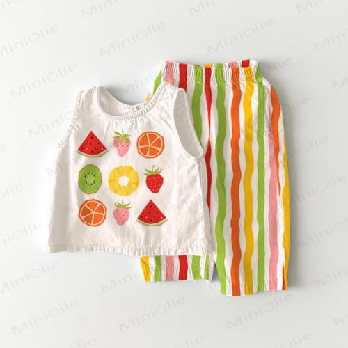 Baby Various Fruits Colored Lines Sleeveless 2-piece Set
