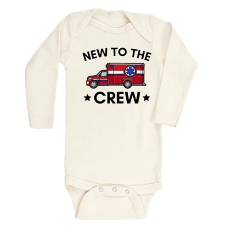 Cute Baby Bodysuit New To The Crew Ambulance Shirt Premium Custom Baby Clothes Unisex Baby Announcement Gift for Mom Newborn Outfit (Short Sleeve Natural, 0-3m)