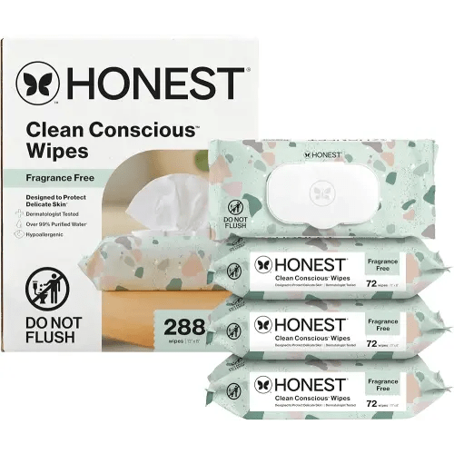 The Honest Company Clean Conscious Multi-Use Wipes Unscented Hypoallergenic Baby for Sensitive Skin 99% Water Plant-Based Compostable Geo Mood 288 Count