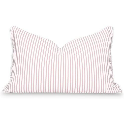 Hofdeco Premium Coastal Patio Indoor Outdoor Lumbar Pillow Cover Only, 12"x20" Water Repellent for Backyard, Couch, Blush Pink Stripe