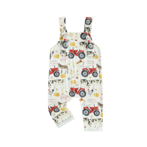 Qtinghua Newborn Infant Baby Girls Summer Overalls Romper Cute Farm Print Sleeveless Jumpsuit Pants Clothes
