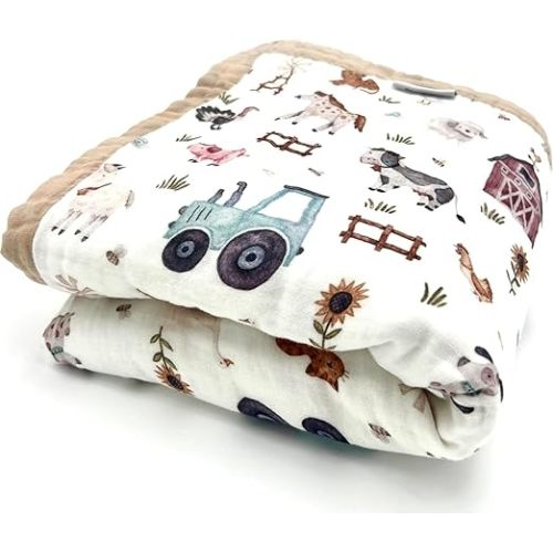 Organic Cotton Muslin Baby Blanket for Boys and Girls - Luxurious Soft Toddler Quilt for Swaddling - Gender Neutral Blanket - Baby and Toddler Gift - Farm