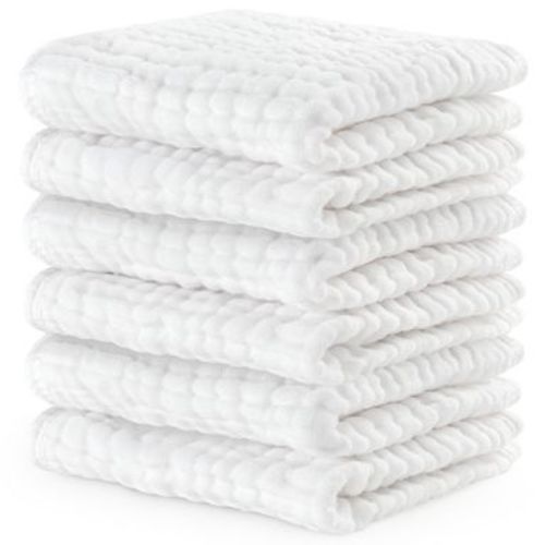 Baby Washcloths Muslin Cotton, Large 10”x10” by Comfy Cubs (White, Pack of 6)