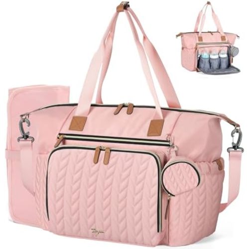 Lekeinchi Baby Diaper Bag, Multifunctional Travel Diaper Bag Tote with Changing Pad and Pacifier Case for Mom