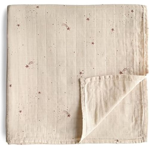 mushie Muslin Baby Swaddle Blanket | 100% Organic Cotton (Falling Stars)