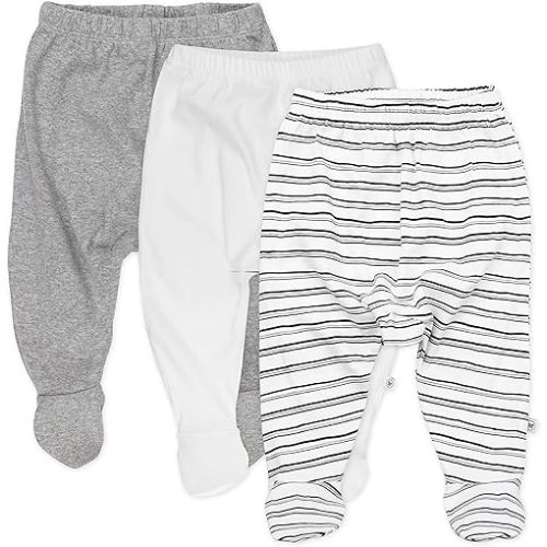 HonestBaby 3-Pack Footed Pants Roomy Fit Pull on Bottoms 100% Organic Cotton for Infant Baby Boys, Girls, Unisex