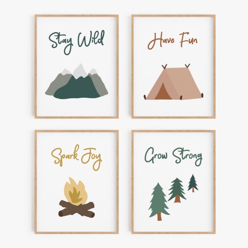 Camping themed nursery wall art, Baby girl mountain nursery prints, Kids camping decor, Camping wall decor for girl’s room – Flip The Script Studios