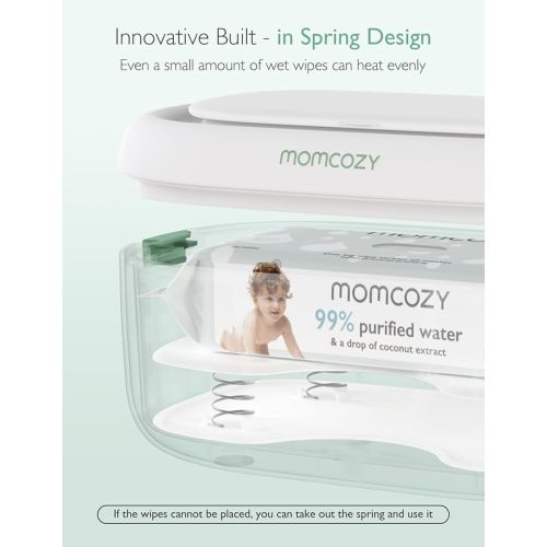 Momcozy Baby Wipe Warmer, Innovative Spring Design, Large Capacity Wipes Dispenser, Fast and Even Heating, 4 Modes of Temperature Heating Control, Diaper Wipe Warmer with Night Light