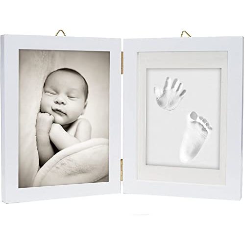 chuckle Baby Hand and Footprint Kit with Hangers - Personalized Newborn Baby Gifts for Baby Boys, Baby Girls, Baby Registry, Nursery Decor & New Mom - Baby Footprint Kit, Baby Handprint Kit (White)
