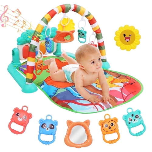 Baby Gym Mat with Piano & Lights,Activity Tummy Time Mat for 0-12 Months,Green
