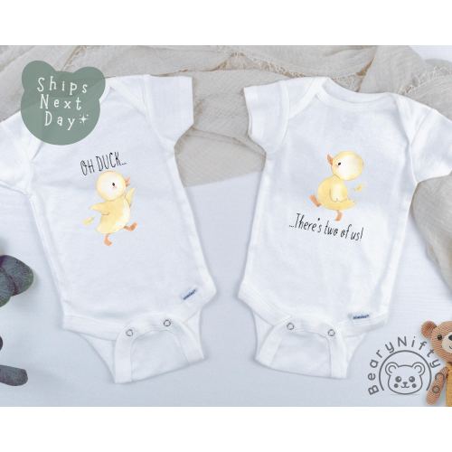Twins Set Baby Onesies® Brand, Oh Duck There’s Two of Us Baby Clothes, Funny Chick Baby Bodysuits, Cute Matching Twin Outfits for Newborns