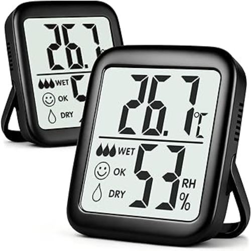 Antonki 2-Pack Hygrometer Indoor Thermometer Room Thermometer Indoor Digital Temperature and Humidity Monitor Humidity Sensor Meter for Home Terrarium Incubator Greenhouse - Battery Included