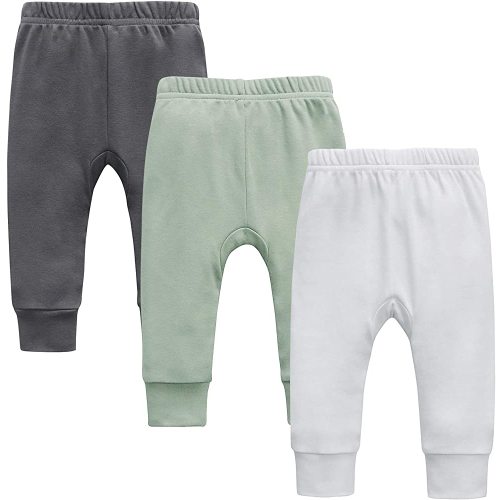O2 BABY Organic Cotton Unisex Baby Jogger Pants, 3-Pack Pull-on Bottoms, Newborn Leggings
