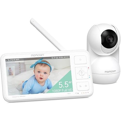 Momcozy Video Baby Monitor, 5.5” 1080P Full HD Baby Monitor with Camera No WiFi, Infrared Night Vision, 5800mAh 120-hrs Battery, ECO, VOX, 2-Way Audio, 1640ft Range, Record and Rewind Locally, BM03