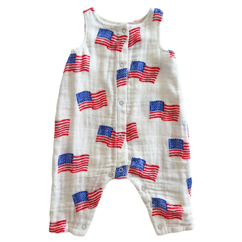 Muslin Sleeveless Romper, American Flag