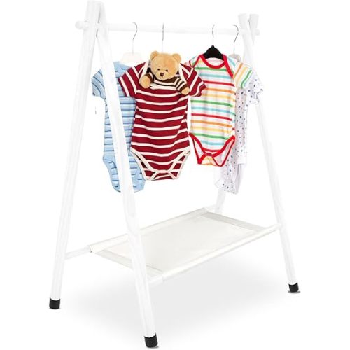 Queekay Wooden Baby Clothing Rack for Baby Shower Pets Dolls Baby Clothes Rack with Storage Shelf Kids Garment Rack Baby Dress up Storage Toddler Clothes Rack Kids Garment Rack Wood(Medium,White)