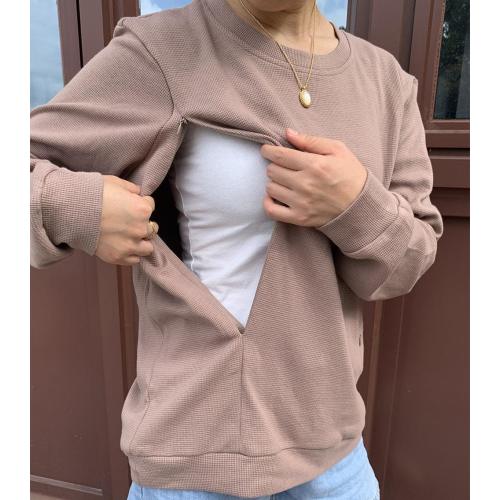 Breastfeeding Waffle Knit Solid Zip Nursing Sweatshirt
