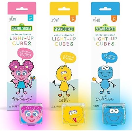 Glo Pals x Sesame Street Water-Activated Light-Up Cubes Bundle for Sensory Play - 12 Packs (Easy as A,B,C – Abby Cadabby, Big Bird + Cookie Monster)