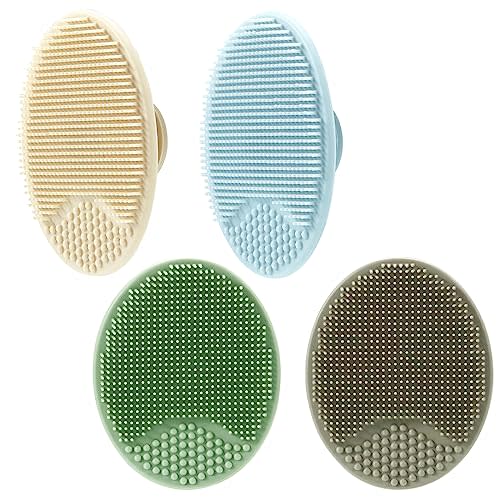 PandaEar Baby Cradle Cap Brush, Silicone Baby Bath Brush Massage Brush Set for Dry Skin, Cradle Cap, and Eczema, 4 Pack (Blue)