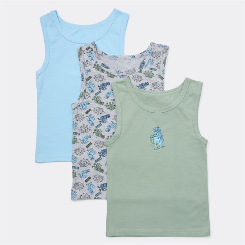 Brilliant Basics Kids Dinosaur Print Vest 3 Pack - Multi - Size 4-6