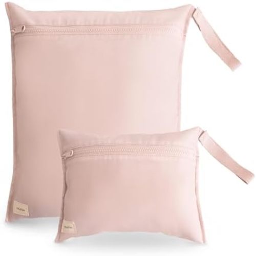 mushie Water Resistant Wet Bags | Large & Small Reusable Storage Bag for Baby Items and Travel | Zippered Pockets with Handle | Machine Washable, Set of 2 (Blush)