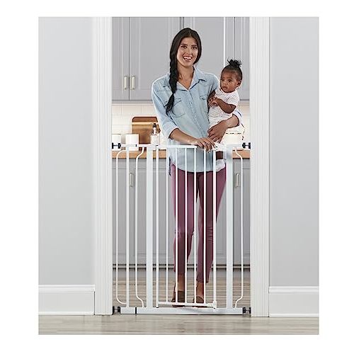 Regalo Easy Step 36" Extra Tall Walk Thru Baby Gate, Includes 4-Inch Extension Kit, 4 Pack of Pressure Mount Kit and 4 Pack Wall Cups and Mounting Kit, White