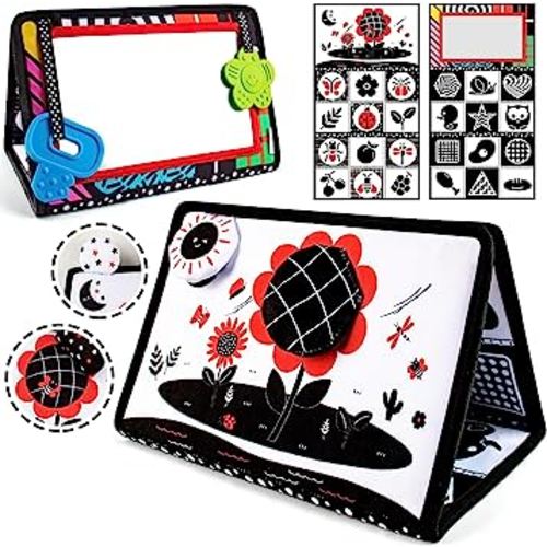 teytoy Tummy Time Mirror Newborn Toys Infant Toys 0-3 Months Brain Developmental Baby Mirror Tummy Time Toys Black and White High Contrast Baby Toys 4 6 9 12 Month Boys Girls Crawling Sensory Toy